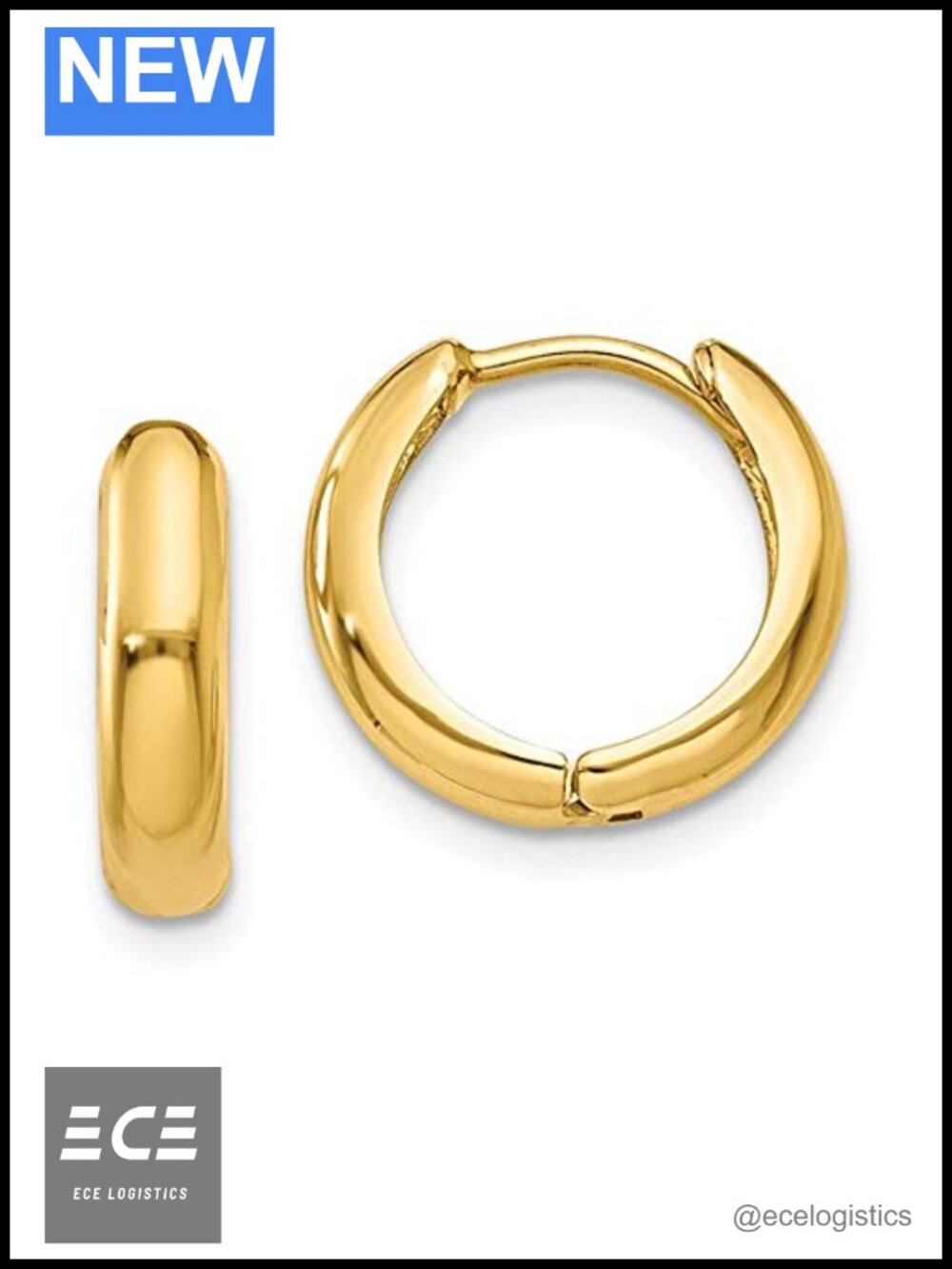 14K Yellow Gold Hoop Earrings 3mm Thick 12mm Small Fine Jewelry